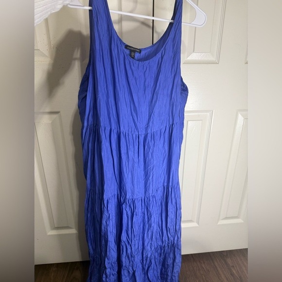 Eileen Fisher Dresses & Skirts - Eileen Fisher Blue Tiered Maxi Dress L Sleeveless 100% Silk Flowy Minimalist